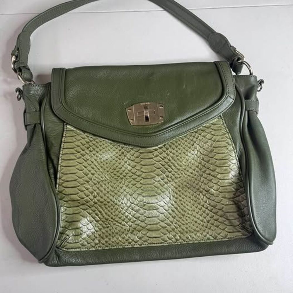 Brera Green Leather and Snakeskin Embossed Handbag